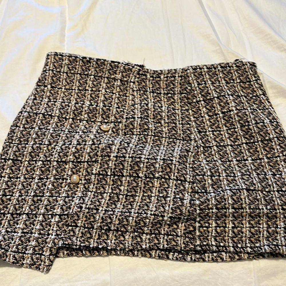 SHEIN Pearl Button Plaid Tweed Skirt 4X